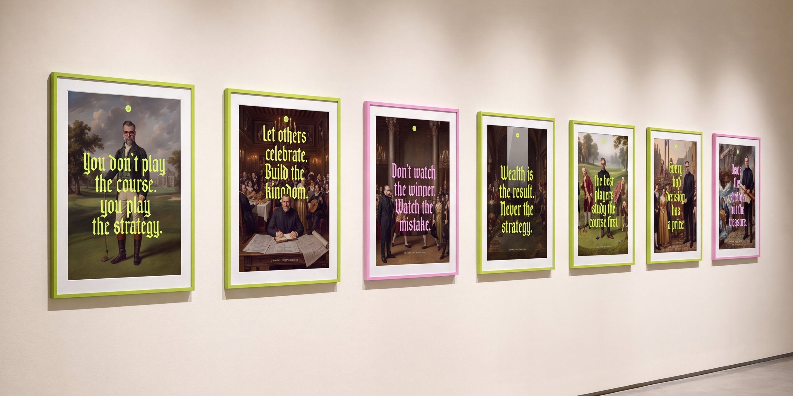 Drei gerahmte HALO Business Statements an einer Wand